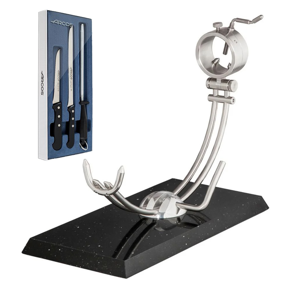 Jamonero Afinox silestone negro Primus+Juego cuchillos corte jamón Arcos Universal859300